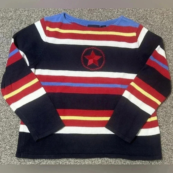 CRaZY Horse Women’s Multi-Colored Striped Star Cotton Blend Sweater Medium - Picture 2 of 15